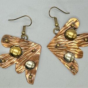 Copper Multi Tone Metal Earrings Ginko Leaf Dangle Fall Autumn Hook Pierced